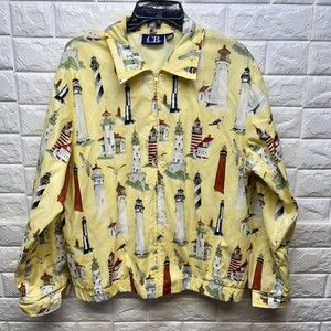 Vintage CB CASUAL Lighthouses AOP Full Zipper Jacket Made In USA Men M Preowned